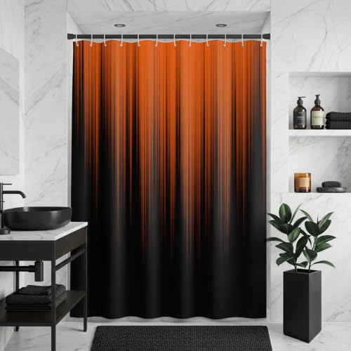 AAtter Burnt Orange and Black Shower Curtain Terracotta Ombre Dark Rust Amber Bright Gothic Cool Anime Mens Modern Abstract Minimalist Home Bathroom Decor Bathtub Set with 12 Hooks, 60x72, Gradient