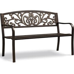 Yaheetech Outdoor Bench Garden Patio Furniture Chair, Metal Cast Iron Porch Entryway Pools Bench Outdoor Furniture Antique Style, Antique Metal Benches for Yard & Porch & Park, Bronze
