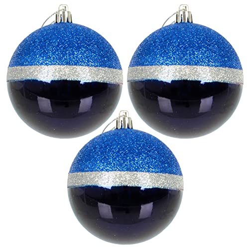3 Pack Large Blue Navy Silver Christmas Tree Baubles Decoration - Round 8cm