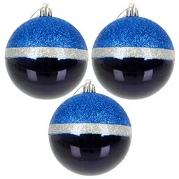 3 Pack Large Blue Navy Silver Christmas Tree Baubles Decoration - Round 8cm