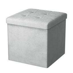 Oak & Tea Storage Ottoman Cube, Foldable Velvet Footstool, Light Grey