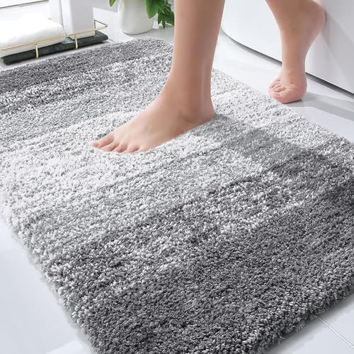 OLANLY Bathroom Rug Mat 36x24, Extra Soft and Absorbent Microfiber Bath Rugs, Non-Slip Plush Shaggy Bath Carpet, Machine Wash Dry, Bath Mats for Bathroom Floor, Tub and Shower, Grey