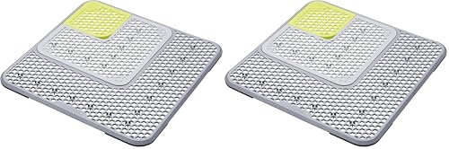 KitchenCraft Sink Protector Mat, 3-Piece Adjustable, Protection for the Sink, Glassware and Crockery, Plastic, 30 x 30cm (12 x 12), Grey/Green (Pack of 2)