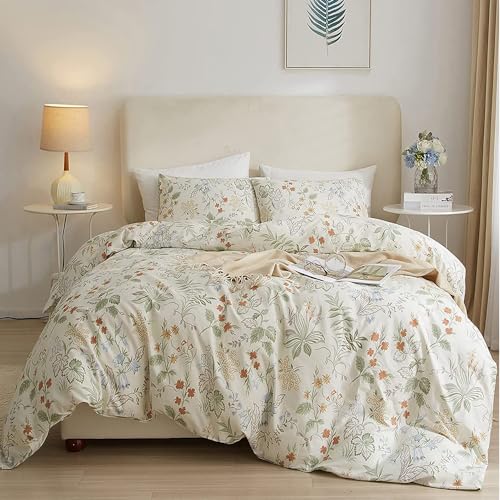 HighBuy Garden Floral Duvet Cover Twin Size Cotton Bedding Comforter Set with Zipper Ties, Paisley Jacquard Floral Hotel Quality, 1 Duvet Cover and 2 Pillowcases