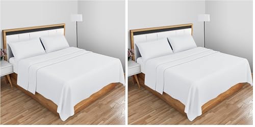 GC GAVENO CAVAILIA Non Iron Percale Flat Sheet King Size- Polycotton Anti Wrinkle Hotel Quality Bed Sheets- Luxury Bedding Plain Dyed Flat Sheet- White (Pack of 2)