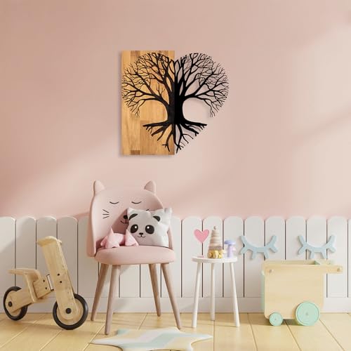 Elegant Decorative Wooden Wall Accessory, 58 x 60 cm, 50% Wood (3 cm Thick) & 50% Metal, Unique Walnut & Black Finish, Perfect for Modern Decor