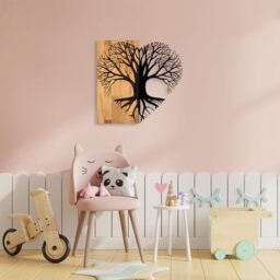 Elegant Decorative Wooden Wall Accessory, 58 x 60 cm, 50% Wood (3 cm Thick) & 50% Metal, Unique Walnut & Black Finish, Perfect for Modern Decor