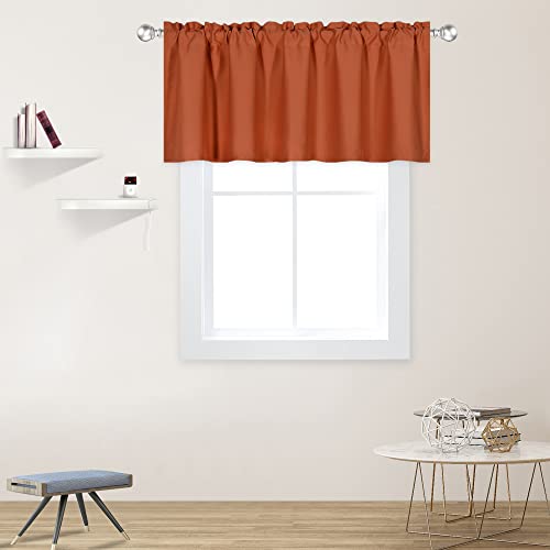 DECOVSUN Burnt Orange Valance - Rust Valance for Windows 52x18 Inch Solid Blackout Rod Pocket Kitchen Short Curtain Toppers for Bathroom, Living Room, Terracotta