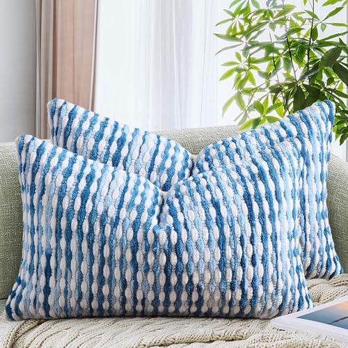 AmHoo Set of 2 Boho Chenille Pillow Cover Decorative Tufted Pillowcase for Couch Bed Sofa Bedroom Living Room Modern 12 x 20-Inch Sky Blue