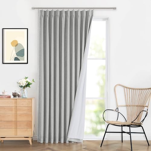 "WEST LAKE Light Grey Pinch Pleated Curtain Panels 84 Inches Long,Linen Blended Full Blackout Drapes for Bedroom,Modern Thermal Insulated Window Treatment,Back Tabs Hooks,60"" Wx84 L(Pack of 1)"