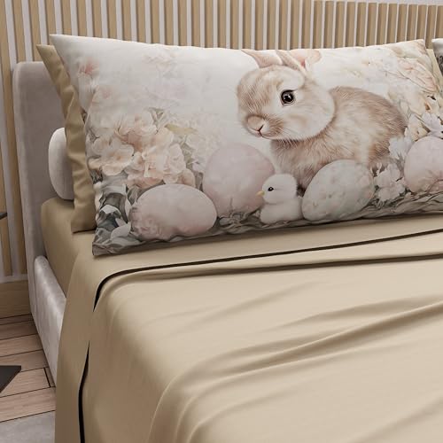 PETTI Artigiani Italiani - Easter Cotton Sheets with Pillowcases in Digital Print, Single Bed Sheet, Easter Bed Set, 26 Beige, Made in Italy