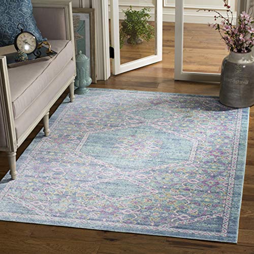 Safavieh Boho Chic Indoor Woven Rectangle Area Rug, Windsor Collection, WDS311, in Spa Blue / Multi, 152 X 213 cm for Living Room, Bedroom or Any Indoor Space