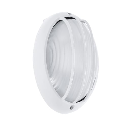 Eglo LED Ceiling Light Outdoor Siones 1, Outdoor Ceiling Light, wall Light Made of White die-cast Aluminium, Textured Glass, Warm White Outdoor luminaire, IP44