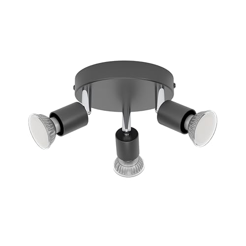 Eglo 3-Light Ceiling Lamp Stecci-E, Spotlight for Bedroom and Hallway, Spot Light in Black Steel Plastic, GU10 Socket