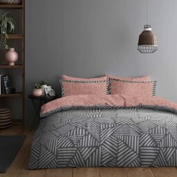 Super Dreamer 3 Pcs Printed Striped Bedding Set- Reversible Single Duvet Cover,Soft Bedding Fitted Sheets with Pillow Case- Polycotton Complete Bed Set