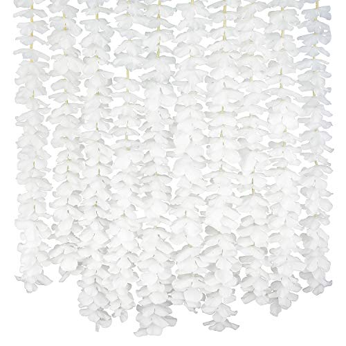 10 Pack(Each 78.7inch)(Total 65.6Feet) Artificial Silk Wisteria Fake Hanging Flowers Vine Plants Leaf Garland for Wedding Party Garden Outdoor Greenery Office Home Wall Decoration White