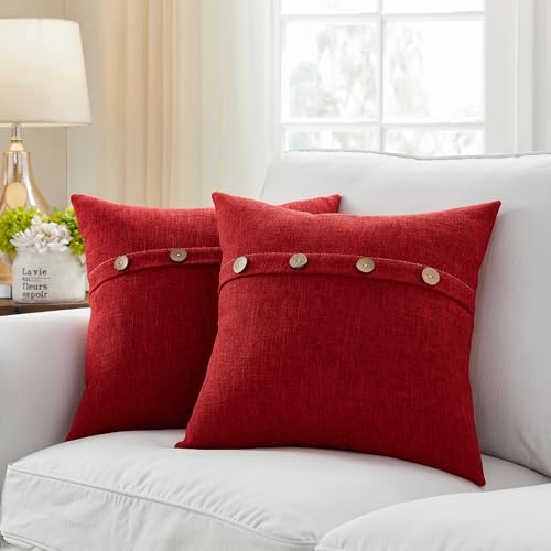 Meekio Set of 2 Christmas Pillow Covers 20 x 20 for Christmas Decorations Farmhouse Pillow Covers with Coconut Buttons