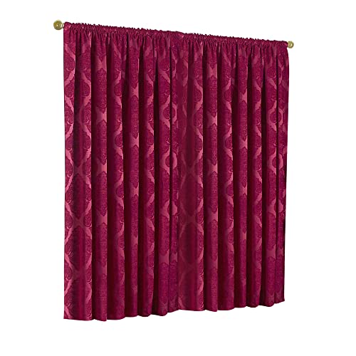 "Riva Paoletti Winchester Pencil Pleat Curtains (Pair) - Raspberry Red - Traditional Diamond Jacquard - Tiebacks Included - Polyester - 66"" x 72"" (168 x 183cm)"