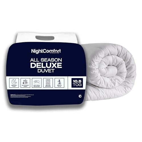 Night Comfort All Season Deluxe Feels Like Down Anti Allergy 10.5 Tog Duvet - 100% Microfibre Cover Filled with Thick Ultra Bounce Hollowfibre Quilt, Single