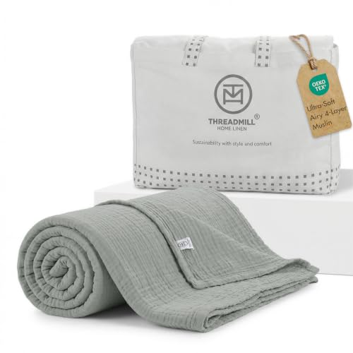 Threadmill Cotton Twin Blanket, Muslin, Scottish Grey, Prewashed - 100% Cotton, Muslin Weave, Breathable, All-Season, Lightweight, OEKO-TEX Certified, Machine Washable