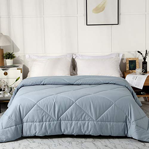 Leisurely Collection 2025 Premium Upgraded Non-Vacuum Bed Quilt All Seasons 100% Cotton Filled Comforter - Reversible Lightweight Soft Breathable Fluffy (Grey Blue, Full/Queen)