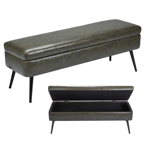 VEVOR Leather Storage Ottoman Bench, PU Leather Bench with Storage