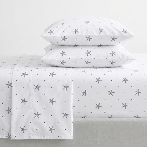 Nautica - Queen Sheets, Cotton Percale Bedding Set, Casual Home Decor (Star Spangled Coastal Navy, Queen)