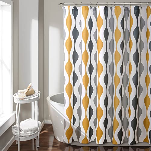 "Lush Decor Mid Century Geo Shower Curtain, 72"" x 72"", Gold & Gray"