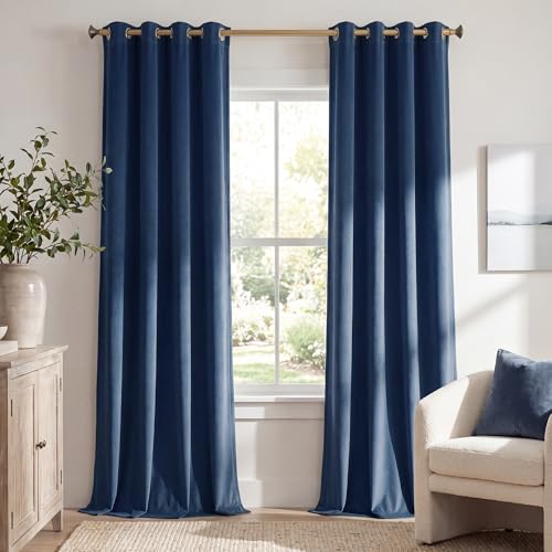 StangH Blue Velvet Curtains 84 Inches - Set of 2 Luxury Velvet Blackout Grommet Window Drapes Heat Block Out Noise Absorb Draperies for Bedroom/Guest Room, Royal, Blue, W52 x L84 inches