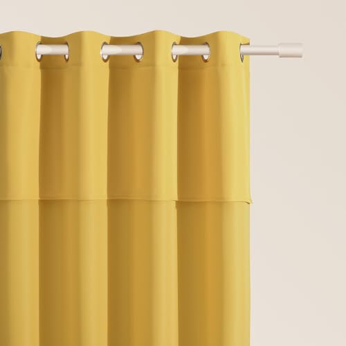 ROOM99 Curtain with Silver Eyelets Mia 140 x 250 cm Width x Height Sliding Curtains Modern Curtain Living Room Bedroom Mustard 1 Piece