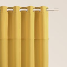 ROOM99 Curtain with Silver Eyelets Mia 140 x 250 cm Width x Height Sliding Curtains Modern Curtain Living Room Bedroom Mustard 1 Piece