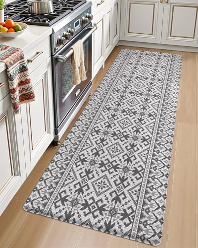 LUMI Kitchen Mats for Floor Cushioned Anti Fatigue Runner Rug, 24x59 - Gray and White Memory Foam Padded, Easy Care, Waterproof, Standing Comfort for Front Sink Laundry Office