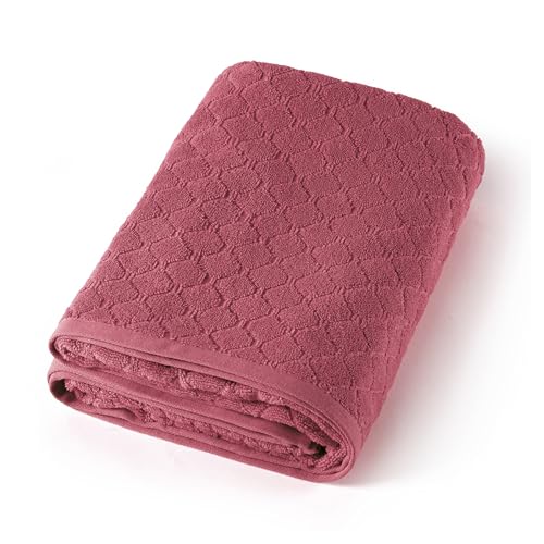 Pure Cotton 1-Piece Bath Towel in Jacquard Combed Cotton 570 GSM – Oeko-TEX Certified – Washable at 40°C – Absorbent Bath Towel 90 x 180 cm – Powder Pink