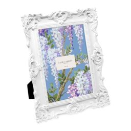 Laura Ashley - Handmade Resin Picture Frame with Easel and Hook for Table and Wall, Decorative Floral Design for Home Decor, Photo Gallery, Art and More (5x7 Inches, White)