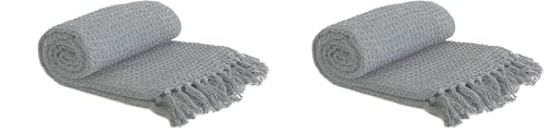 Emma Barclay Honeycomb - Recycled Cotton Plain Waffle Textured Chair Sofa Setee Throw Over Blanket in Silver Grey - 50x60 (127x152cm) (Pack of 2)