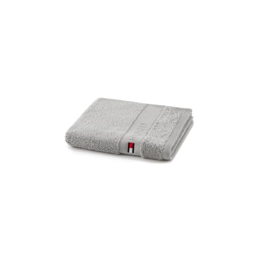 Tommy Hilfiger - Guest Towel, Silver, Terry Boucle 520 g/m², 100% Combed Cotton, Jacquard and Embroidery Trimming, Soft and Absorbent, 40 x 60 cm