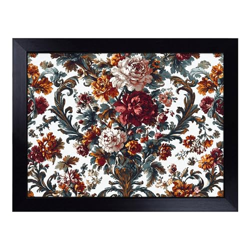 Lap Tray with Bean Bag Cushion, Victorian Pattern Floral - Handmade in the UK, Raised Wooden Edge, Padded Cushion, Heat-Resistant Wipe-Clean Surface, for Meals, Laptops and Crafts