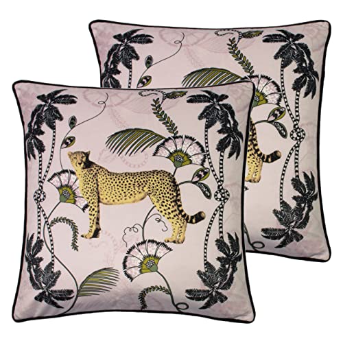 Paoletti Tropica Cheetah Polyester Filled Cushions (Twin Pack), Polyester, Blush