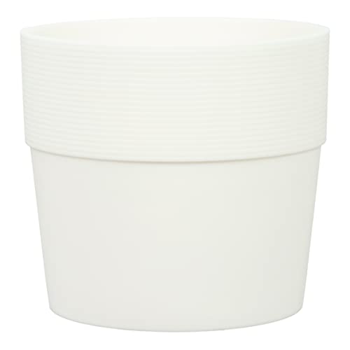 Scheurich Groove 40 Bianco Round Planter - Made with Recycled Plastic - 8 Year Guarantee for Indoor Use