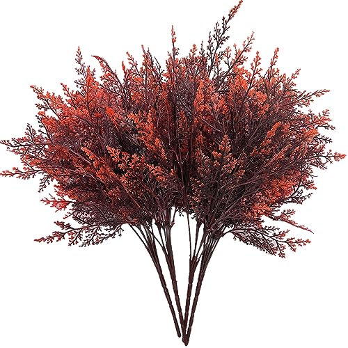 CATTREE Artificial Fern Plants, Fake Ferns Bushes Plastic Shrubs Boston Leaves Bundle Faux Foliage for Outdoor Indoor Decor Garden Kitchen Office Wedding Party Christmas DIY Decoration - Red 4 Pack