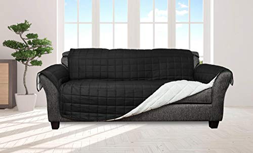 Quick Fit Joseph Flannel Reversible Waterproof Microfiber Sofa Cover in Black-Grey