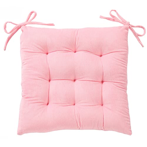 XQ HOUSE Corduroy Chair Cushion with Ties Ultra Soft Warm Floor Cushion for Kids Reading Nook Comfortable Square Seat Cushion for Adult 15.7”x15.7”, Pink