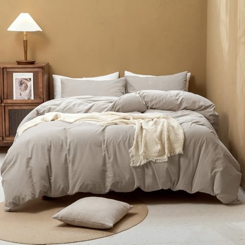 FOSSA Duvet Cover Set 100% Washed Cotton Linen Feel California King - Super Soft Breathable Lightweight & All Season Bedding Set with Hidden Zipper & 8 Corner Ties (Fresh Grey)
