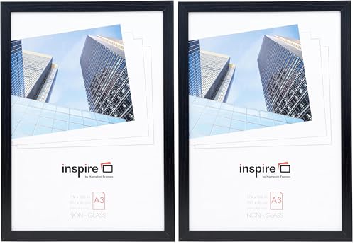 Hampton Frames OXFORD A3 (29.7 x42cm) Black Picture Poster Photo Frame Acrylic (Non Glass) OXFA3NG-1PK (Pack of 2)