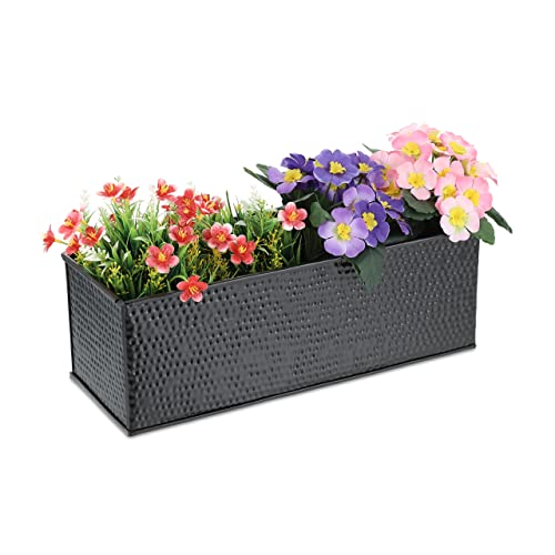 Relaxdays Indoor Planter, Flower&Herb Pot for Windowsill, Rectangular, HxBxT: 14x40x15 cm, Home Decor, Iron, Black