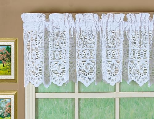 "Today's Curtain Hopewell Premium Lace Valance 12"", White, 58W x 12L"