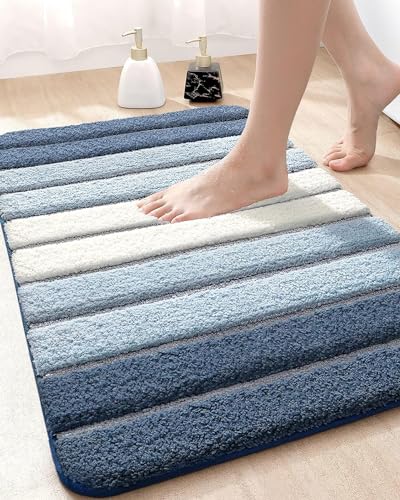 "DEXI Bath Mat Bathroom Rug Absorbent Non-Slip Washable Shower Floor Mats Carpet 20""x32"", Blue"
