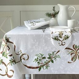 "Benson Mills Merry Ribbons Engineered Printed Jacquard Fabric Christmas Table Cloth, Elegant Christmas Tablecloth for All Holiday and Winter (60"" x 120"" Rectangular)"