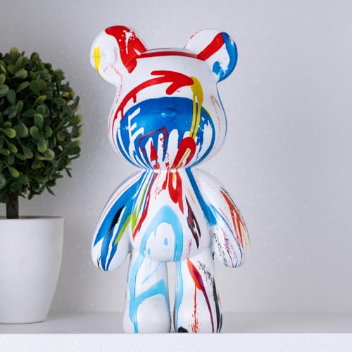 Coniuty Graffiti Bear Resin Figurine Statue, Art Decor for Office, Living Room, Bedroom, Modern Decor