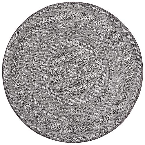 bougari Almendro Indoor and Outdoor Rug Round Light Grey Diameter 160 cm